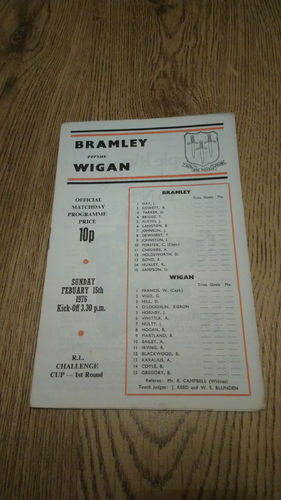 Bramley v Wigan Challenge Cup Feb 1976 Rugby League Programme