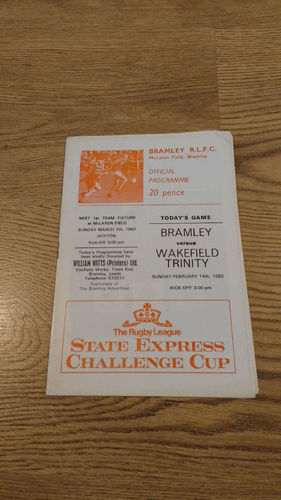 Bramley v Wakefield Trinity Challenge Cup Feb 1982 Rugby League Programme