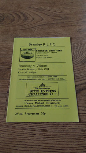 Bramley v Wigan Challenge Cup Feb 1984 Rugby League Programme