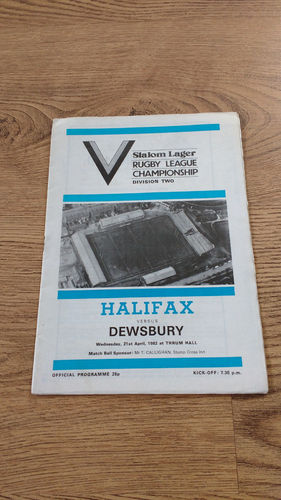 Halifax v Dewsbury Apr 1982 Rugby League Programme