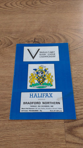 Halifax v Bradford Northern Dec 1982 Rugby League Programme