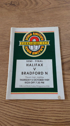 Halifax v Bradford Northern Yorks Cup S-F Oct 1989 RL Programme