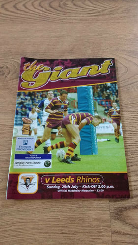 Huddersfield v Leeds Rhinos July 2001 Rugby League Programme