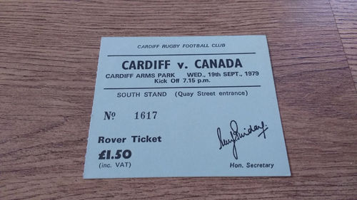 Cardiff v Canada 1979 Rugby Ticket