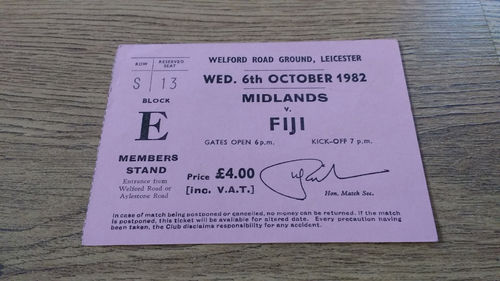 Midlands v Fiji 1982 Rugby Ticket