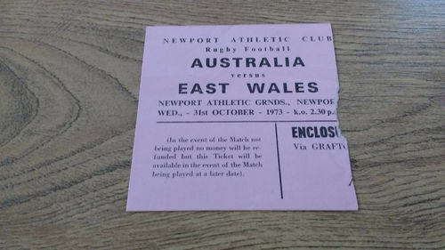 East Wales v Australia 1973 Rugby Ticket
