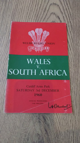 Wales v South Africa 1960 Rugby Programme