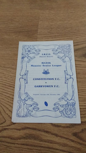 Constitution v Garryowen Dec 1986 Rugby Programme