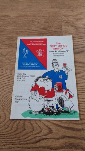 Wales B v France B Oct 1986 Rugby Programme