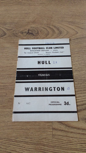 Hull v Warrington Oct 1962 Rugby League Programme