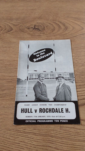 Hull v Rochdale Hornets Jan 1976 Rugby League Programme