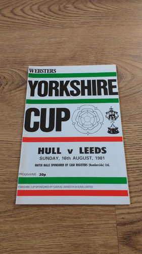 Hull v Leeds Yorkshire Cup Aug 1981 Rugby League Programme
