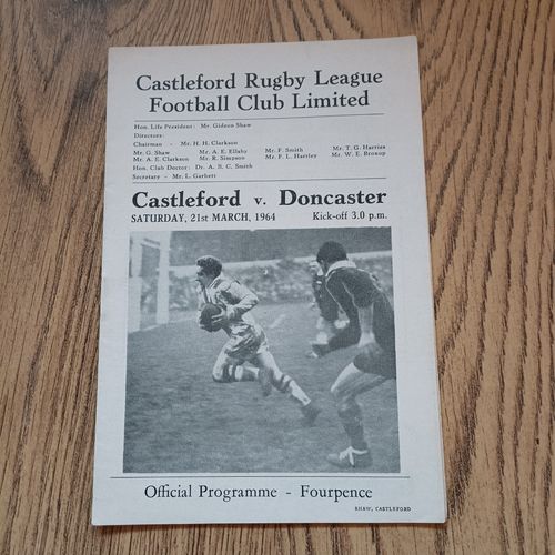 Castleford v Doncaster Mar 1964 Rugby League Programme