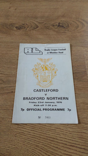 Castleford v Bradford Northern Jan 1976 Rugby League Programme
