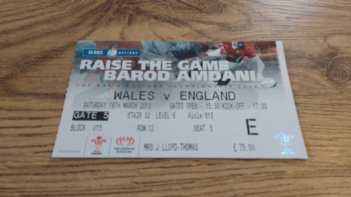 Wales v England 2013 Rugby Ticket
