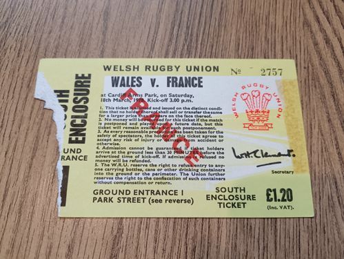 Wales v France 1978 Used Rugby Ticket