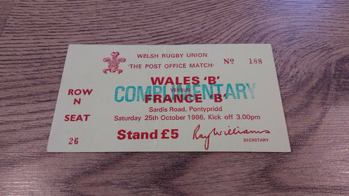 Wales B v France B 1986 Rugby Ticket
