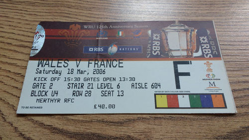 Wales v France 2006 Rugby Ticket