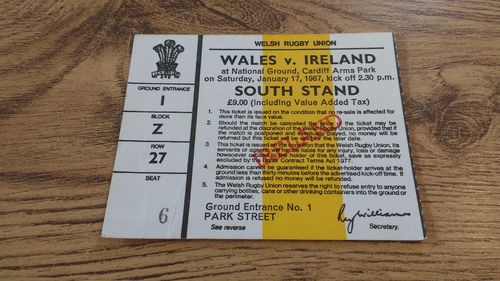 Wales v Ireland 1987 Rugby Ticket
