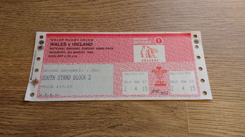 Wales v Ireland 1993 Rugby Ticket