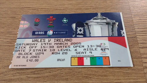 Wales v Ireland 2005 Rugby Ticket