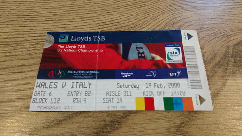 Wales v Italy 2000 Rugby Ticket
