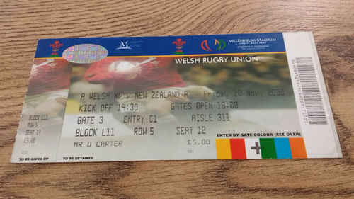 A Welsh XV v New Zealand A 2000 Rugby Ticket