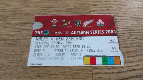 Wales v New Zealand 2004 Rugby Ticket