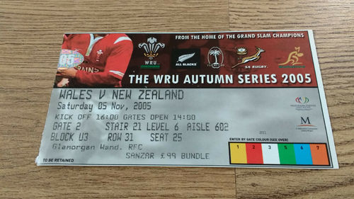 Wales v New Zealand 2005 Rugby Ticket
