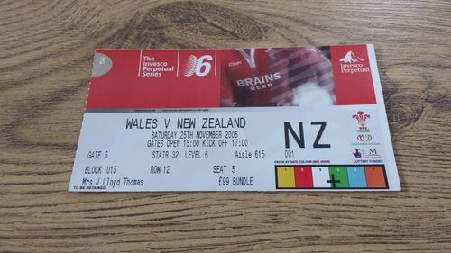 Wales v New Zealand 2006 Rugby Ticket