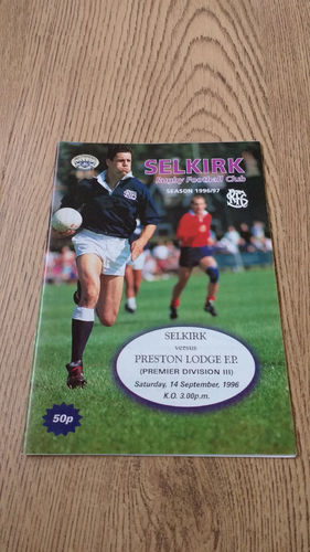 Selkirk v Preston Lodge Sept 1996 Rugby Programme