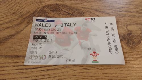 Wales v Italy 2010 Rugby Ticket