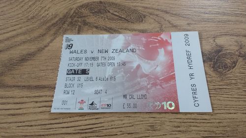 Wales v New Zealand 2009 Rugby Ticket