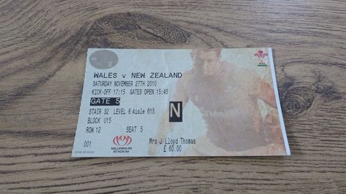 Wales v New Zealand 2010 Rugby Ticket