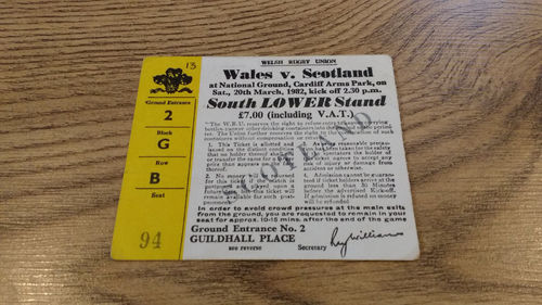 Wales v Scotland 1982 Rugby Ticket