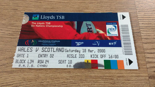 Wales v Scotland 2000 Rugby Ticket