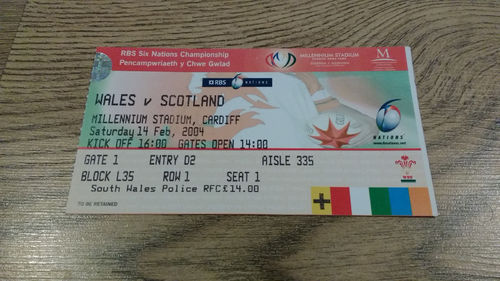 Wales v Scotland 2004 Rugby Ticket