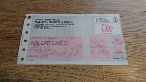 Wales v South Africa 1994 Rugby Ticket