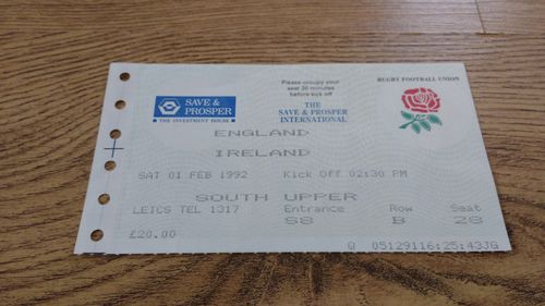 England v Ireland 1992 Rugby Ticket