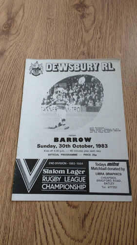 Dewsbury v Barrow Oct 1983 Rugby League Programme