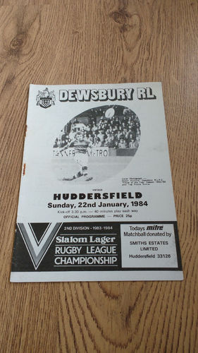 Dewsbury v Huddersfield Jan 1984 Rugby League Programme