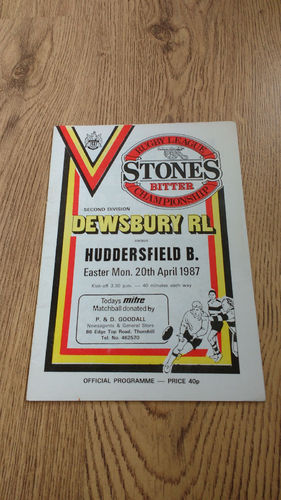 Dewsbury v Huddersfield Barracudas Apr 1987 Rugby League Programme