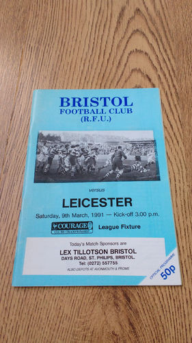 Bristol v Leicester Mar 1991 Rugby Programme