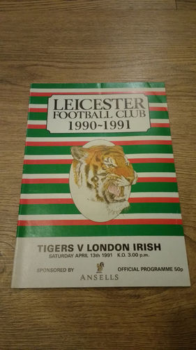 Leicester v London Irish Apr 1991 Rugby Programme