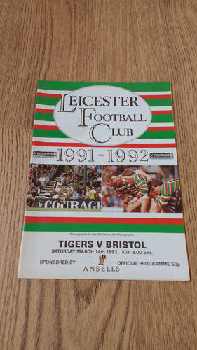 Leicester v Bristol Mar 1992 Rugby Programme