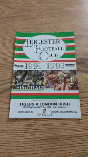 Leicester v London Irish Jan 1992 Rugby Programme