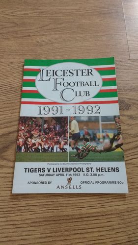 Leicester v Liverpool St Helens Apr 1992 Rugby Programme