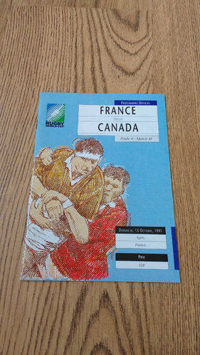 France v Canada 1991 Rugby World Cup Programme