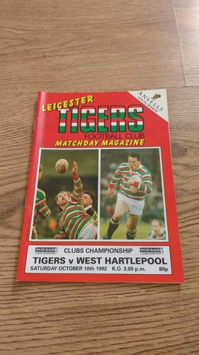 Leicester v West Hartlepool Oct 1992 Rugby Programme
