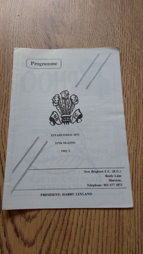 New Brighton v Wolverhampton Sept 1991 Rugby Programme